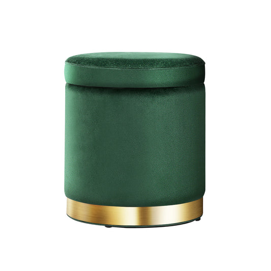 Artiss Ottoman Storage Foot Stool Round Velvet Green - Cosy Abode