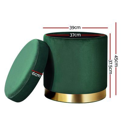 Artiss Ottoman Storage Foot Stool Round Velvet Green - Cosy Abode