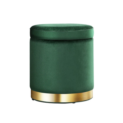 Artiss Ottoman Storage Foot Stool Round Velvet Green - Cosy Abode