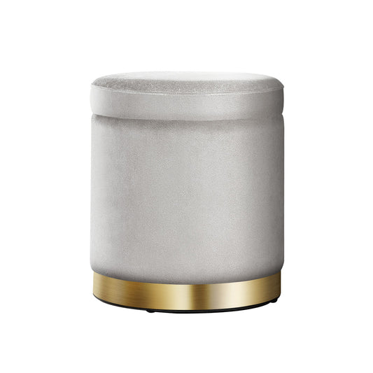 Artiss Ottoman Storage Foot Stool Round Velvet Grey - Cosy Abode