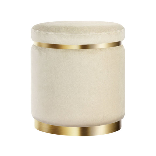 Artiss Ottoman Foot Stool Round Velvet Cream - Cosy Abode