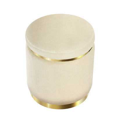 Artiss Ottoman Foot Stool Round Velvet Cream - Cosy Abode