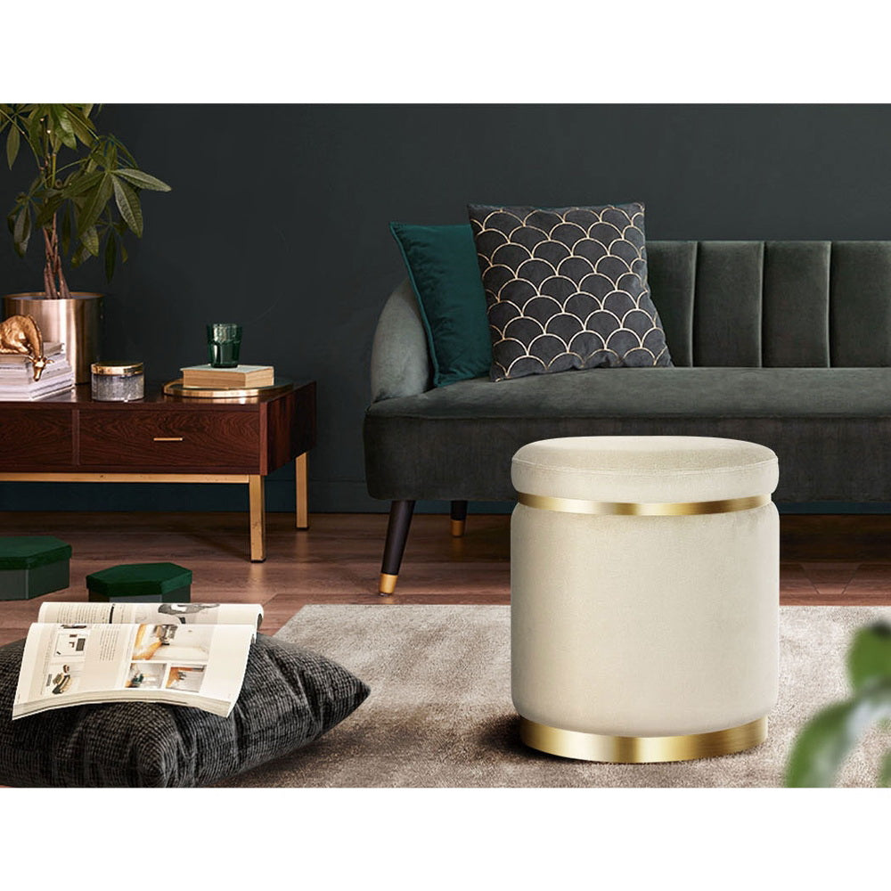 Artiss Ottoman Foot Stool Round Velvet Cream - Cosy Abode