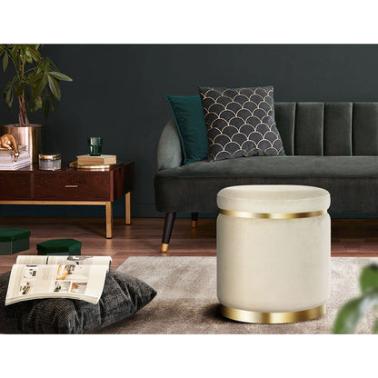 Artiss Ottoman Foot Stool Round Velvet Cream - Cosy Abode