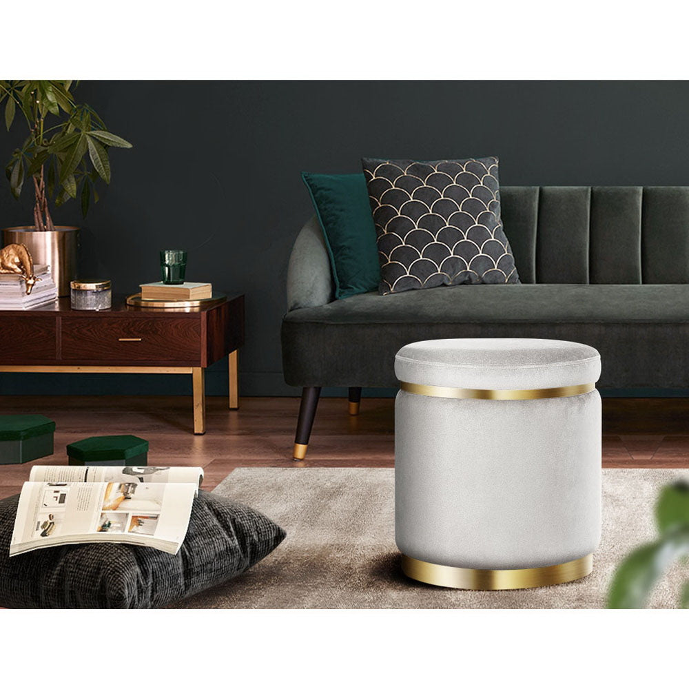 Artiss Ottoman Foot Stool Round Velvet Grey - Cosy Abode