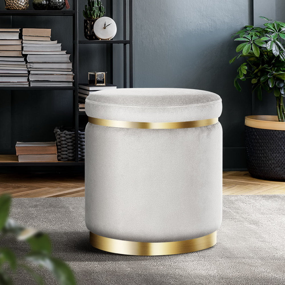 Artiss Ottoman Foot Stool Round Velvet Grey - Cosy Abode