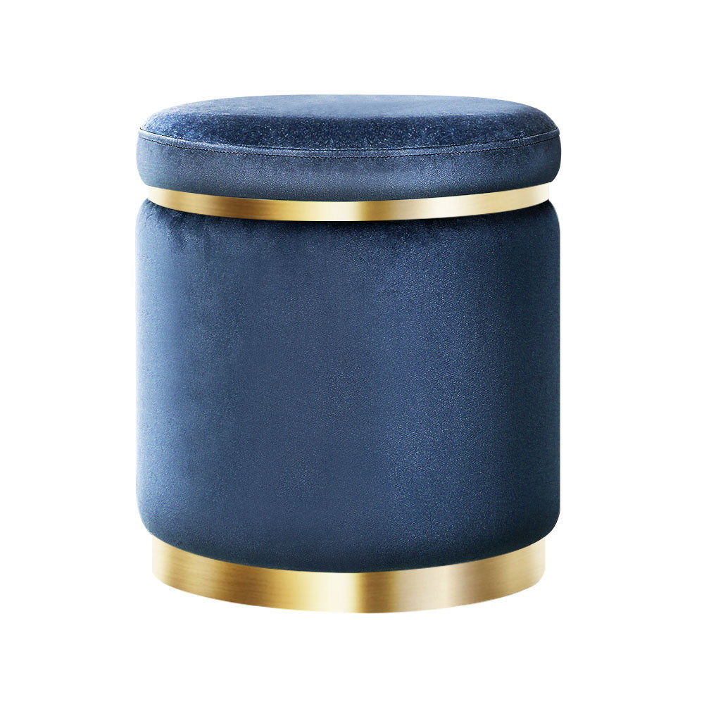 Artiss Ottoman Foot Stool Round Velvet Navy - Cosy Abode