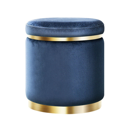 Artiss Ottoman Foot Stool Round Velvet Navy - Cosy Abode