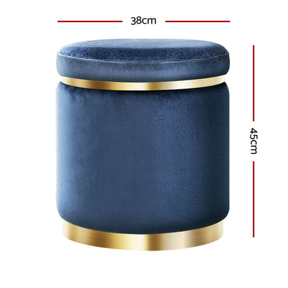 Artiss Ottoman Foot Stool Round Velvet Navy - Cosy Abode