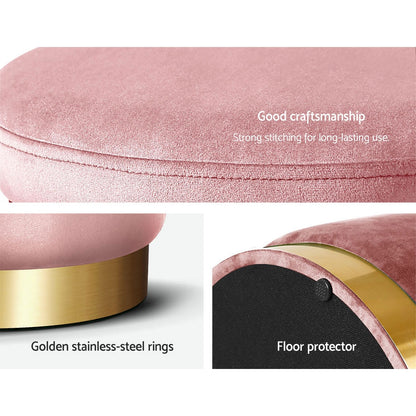 Artiss Ottoman Foot Stool Round Velvet Pink - Cosy Abode