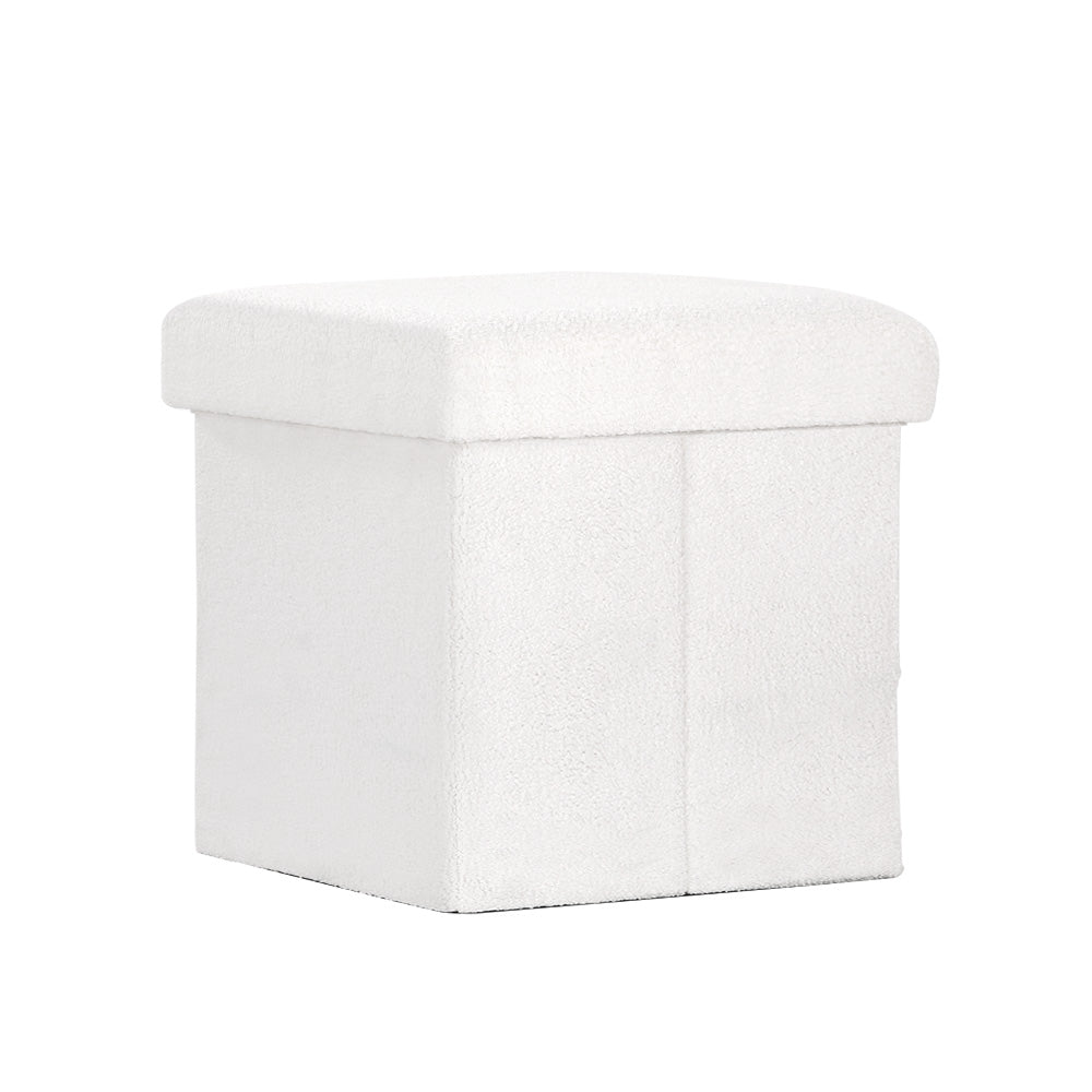 Artiss Ottoman Storage Foot Stool Square Teddy Fabric White - Cosy Abode