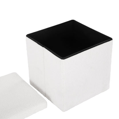 Artiss Ottoman Storage Foot Stool Square Teddy Fabric White - Cosy Abode