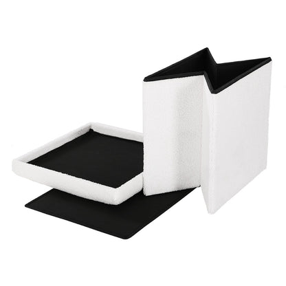Artiss Ottoman Storage Foot Stool Square Teddy Fabric White - Cosy Abode