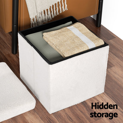 Artiss Ottoman Storage Foot Stool Square Teddy Fabric White - Cosy Abode