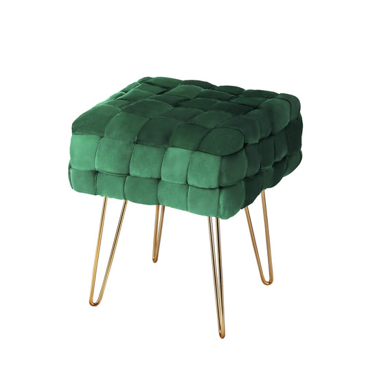 Artiss Ottoman Foot Stool Woven Velvet Green - Cosy Abode