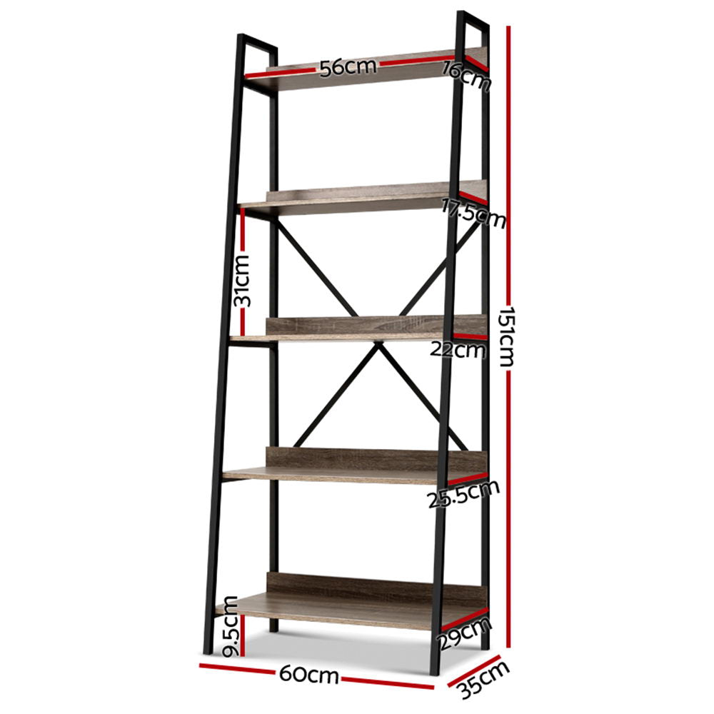 Artiss Bookshelf 5 Tiers - NOR Black and Oak - Cosy Abode