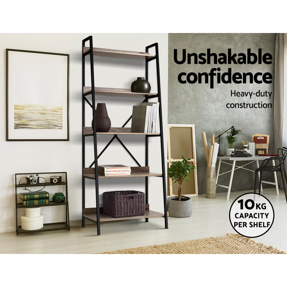 Artiss Bookshelf 5 Tiers - NOR Black and Oak - Cosy Abode