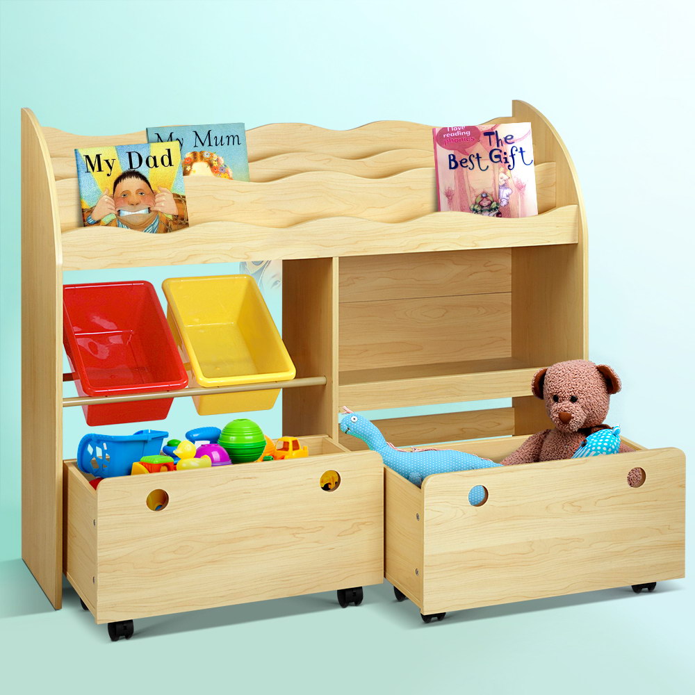 Keezi 3 Tiers Kids Bookshelf Storage Children Bookcase Toy Box Organiser Display - Cosy Abode