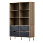 Artiss Bookshelf with 4 Drawers - MITZI Oak and Blue - Cosy Abode