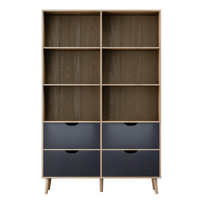 Artiss Bookshelf with 4 Drawers - MITZI Oak and Blue - Cosy Abode