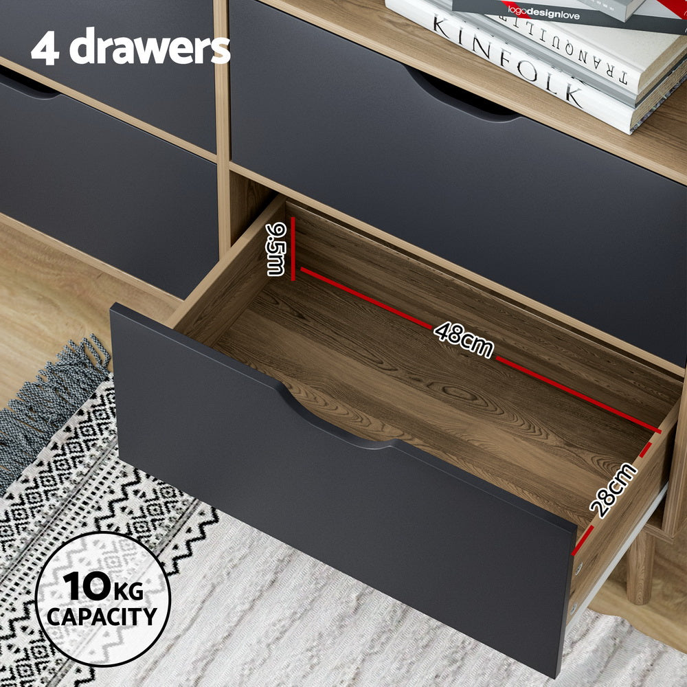 Artiss Bookshelf with 4 Drawers - MITZI Oak and Blue - Cosy Abode