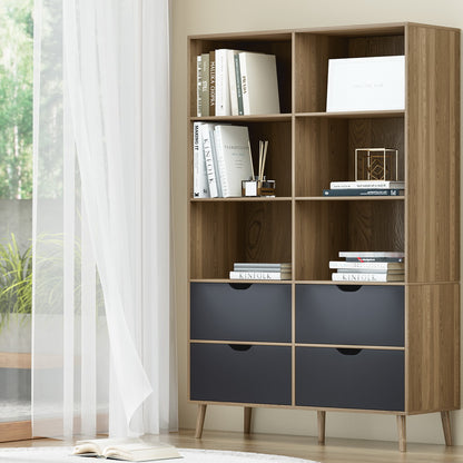 Artiss Bookshelf with 4 Drawers - MITZI Oak and Blue - Cosy Abode