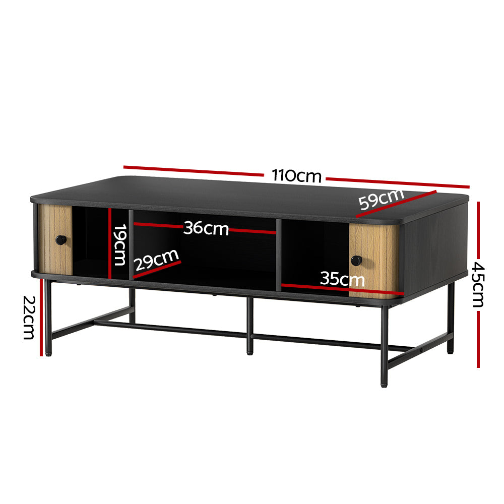 Artiss Coffee Table Sliding Drawer Door Black Boris - Cosy Abode