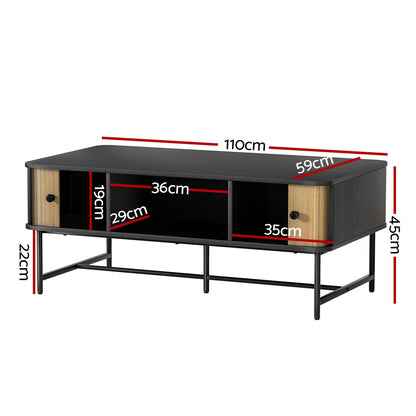 Artiss Coffee Table Sliding Drawer Door Black Boris - Cosy Abode