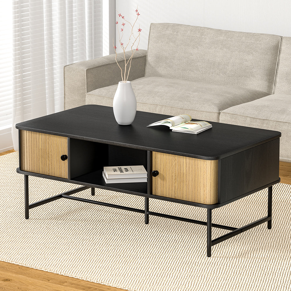 Artiss Coffee Table Sliding Drawer Door Black Boris - Cosy Abode