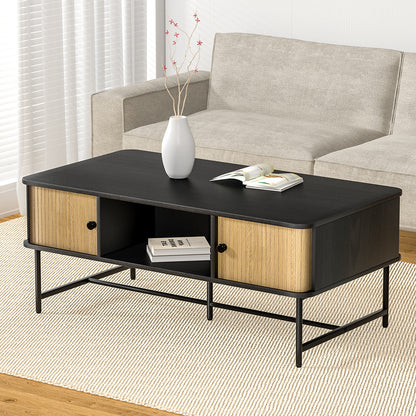 Artiss Coffee Table Sliding Drawer Door Black Boris - Cosy Abode