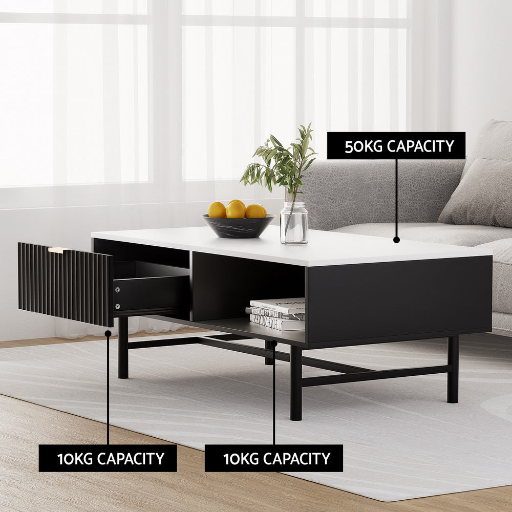 Artiss Coffee Table Drawer Storage Shelf Black - Cosy Abode