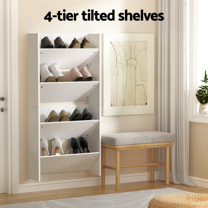 Artiss Shoe Rack 2-tier 12 Pairs Wall Mounted x2 - White - Cosy Abode
