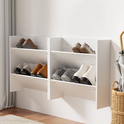Artiss Shoe Rack 2-tier 12 Pairs Wall Mounted x2 - White - Cosy Abode