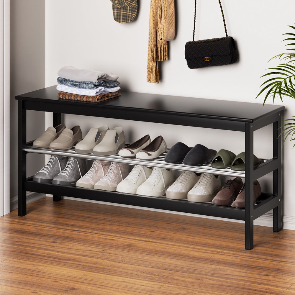 Artiss Shoe Rack Cabinet Bamboo Bench 10 Paris Black - Cosy Abode