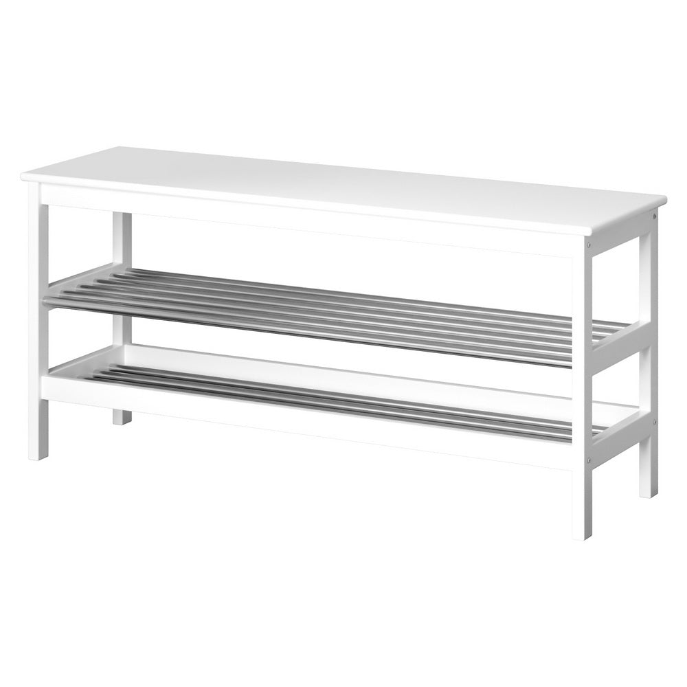 Artiss Shoe Rack Cabinet Bamboo Bench 10 Paris White - Cosy Abode