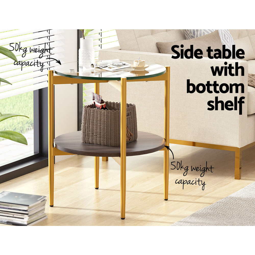 Artiss Coffee Table 45CM Round Tempered Glass Carol - Cosy Abode