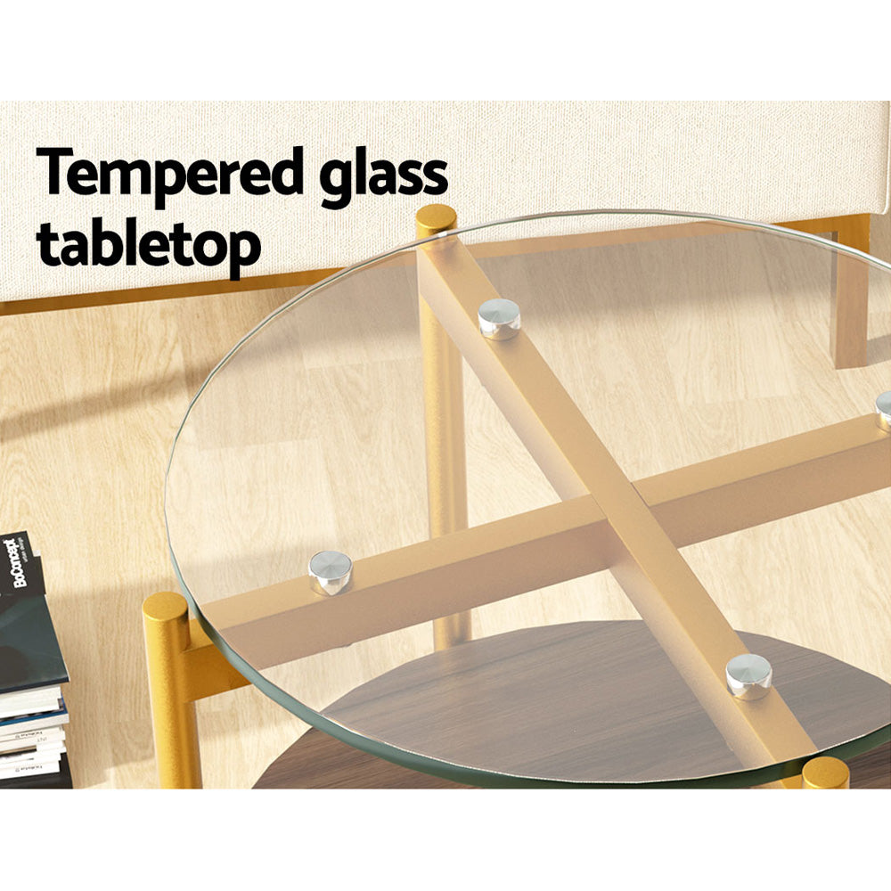 Artiss Coffee Table 45CM Round Tempered Glass Carol - Cosy Abode