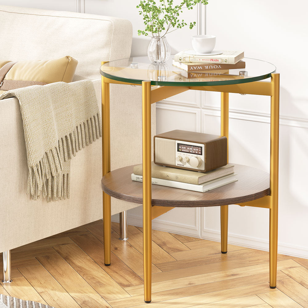 Artiss Coffee Table 45CM Round Tempered Glass Carol - Cosy Abode