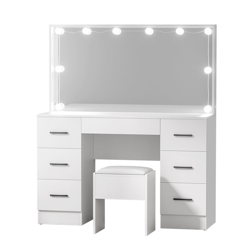 Artiss Dressing Table Set Stool 10 Led Bulbs White Debbie - Cosy Abode