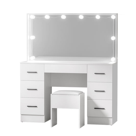 Artiss Dressing Table Set Stool 10 Led Bulbs White Debbie - Cosy Abode