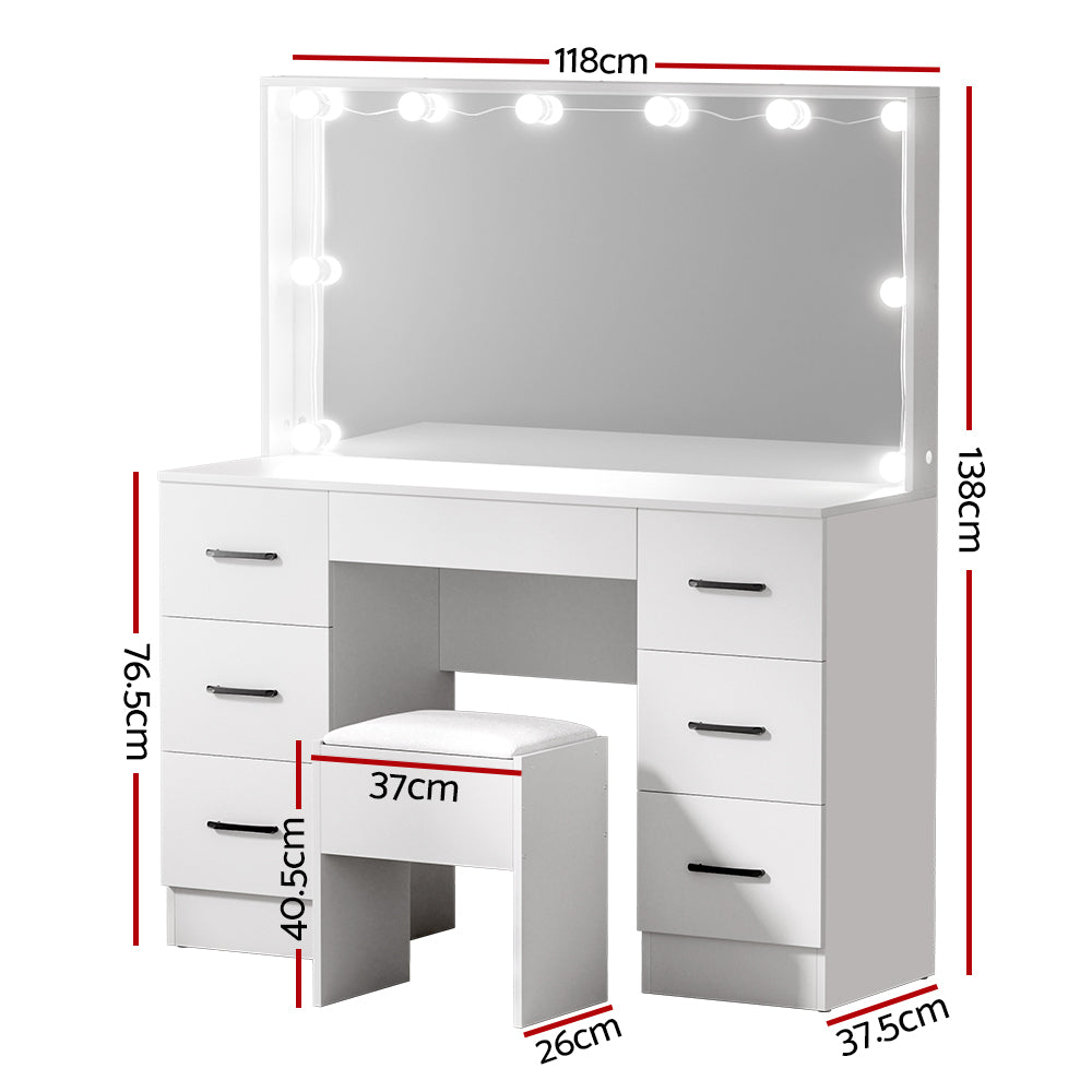 Artiss Dressing Table Set Stool 10 Led Bulbs White Debbie - Cosy Abode