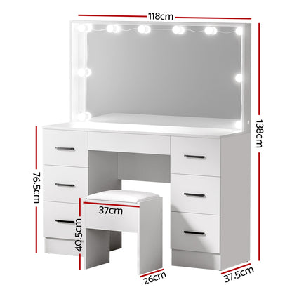 Artiss Dressing Table Set Stool 10 Led Bulbs White Debbie - Cosy Abode
