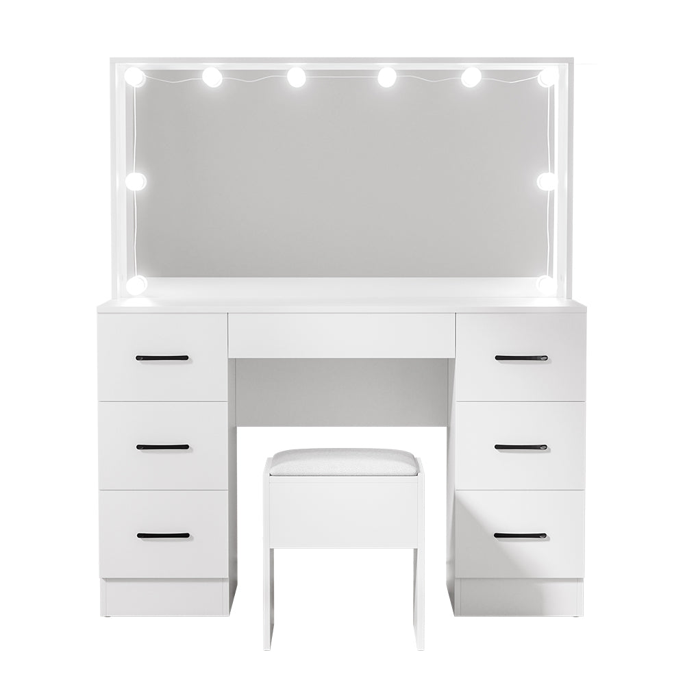 Artiss Dressing Table Set Stool 10 Led Bulbs White Debbie - Cosy Abode