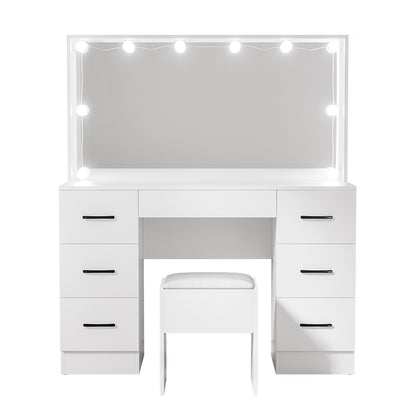 Artiss Dressing Table Set Stool 10 Led Bulbs White Debbie - Cosy Abode