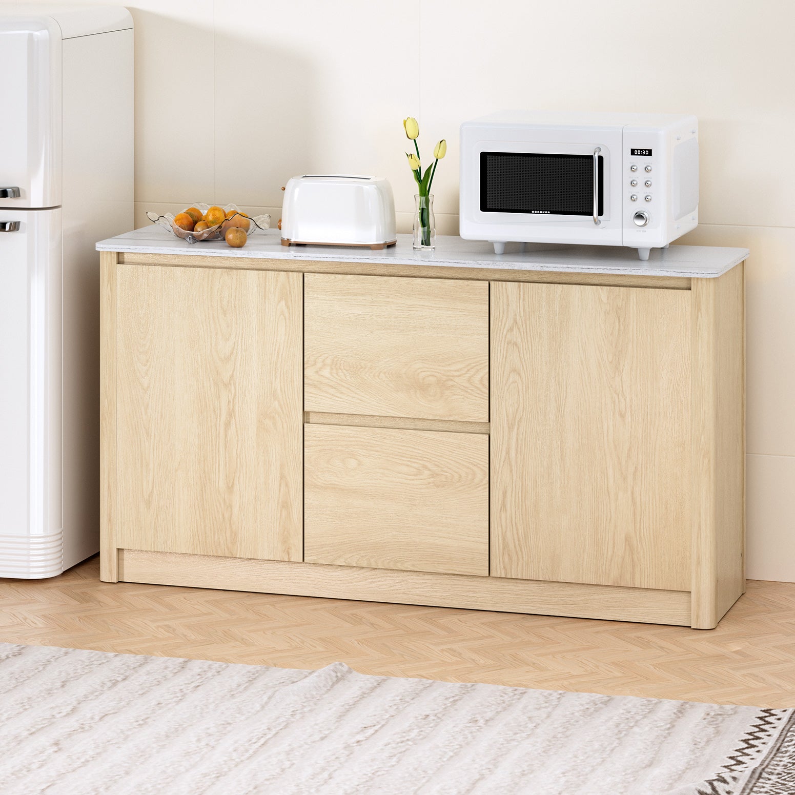 Artiss Buffet Sideboard Marble Style Tabletop - Pine - Cosy Abode