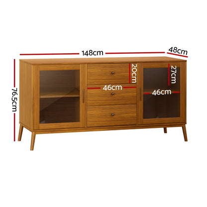 Artiss Buffet Sideboard Glass Doors - Oak - Cosy Abode