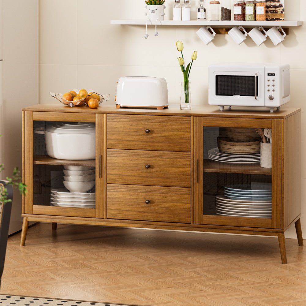 Artiss Buffet Sideboard Glass Doors - Oak - Cosy Abode