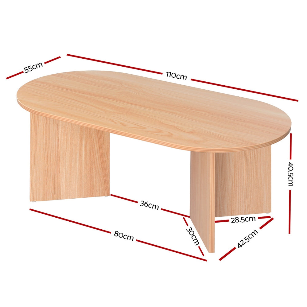 Artiss Coffee Table Oval 110CM Pine Alva - Cosy Abode