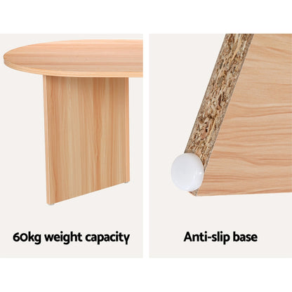 Artiss Coffee Table Oval 110CM Pine Alva - Cosy Abode