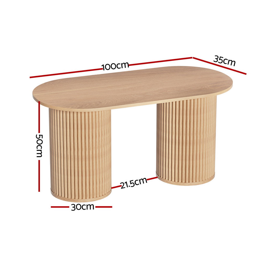 Artiss Coffee Table Oval 100CM Pine Samuel - Cosy Abode